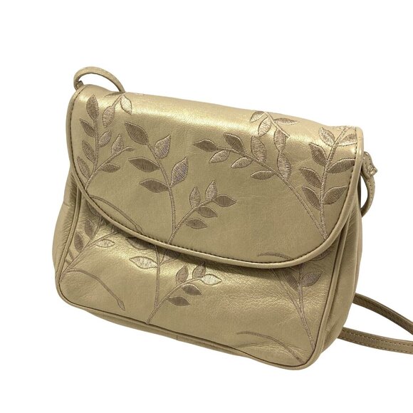 Ganson San Francisco Vintage 1980's Champagne Leather Purse Cross Body Shoulder - Picture 1 of 12